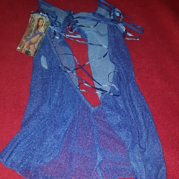 Sexy Denim Looking Flyaway Babydoll w/ Thong 826 - Picture 5 of 6